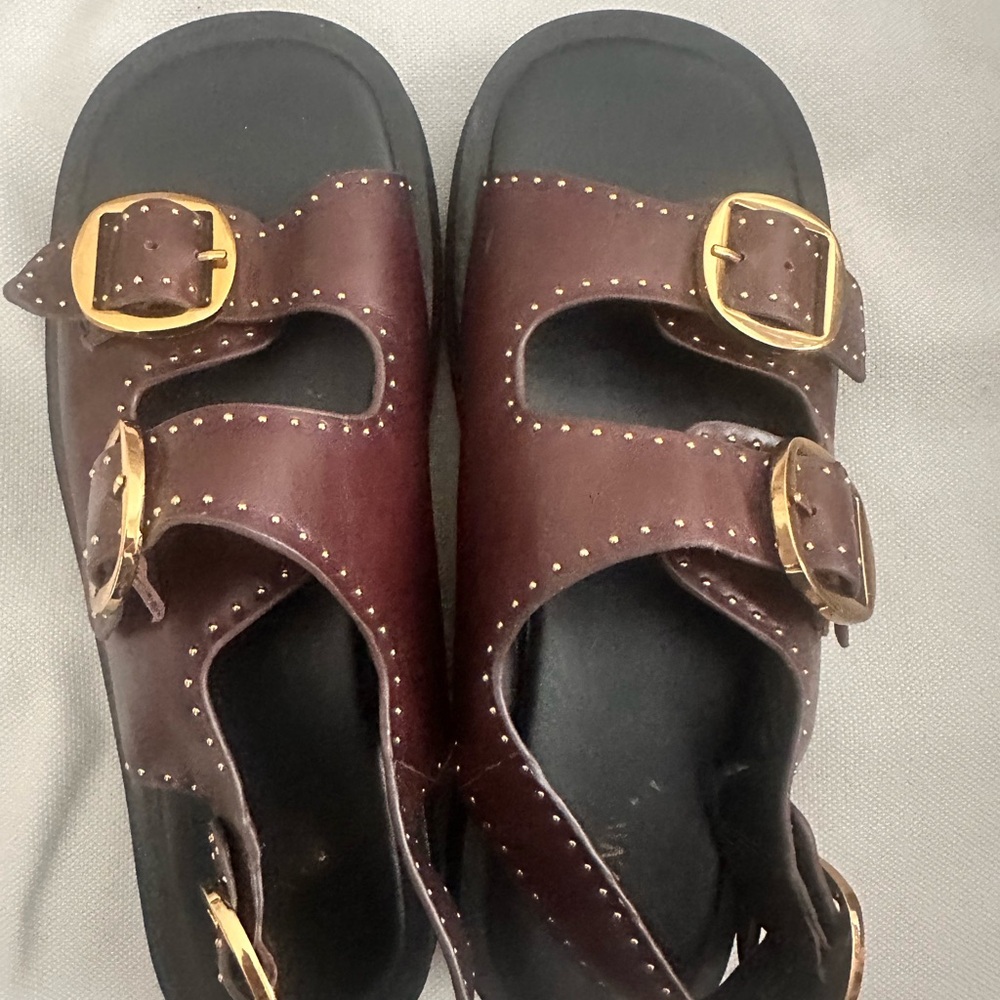 Zara Burgundy Sandals with Gold Buckles